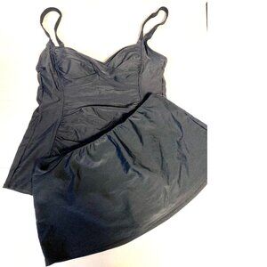NEW Merona Black Tankini Top L Tropical Honey Black Bikini 10 Swimwear 2PC n010